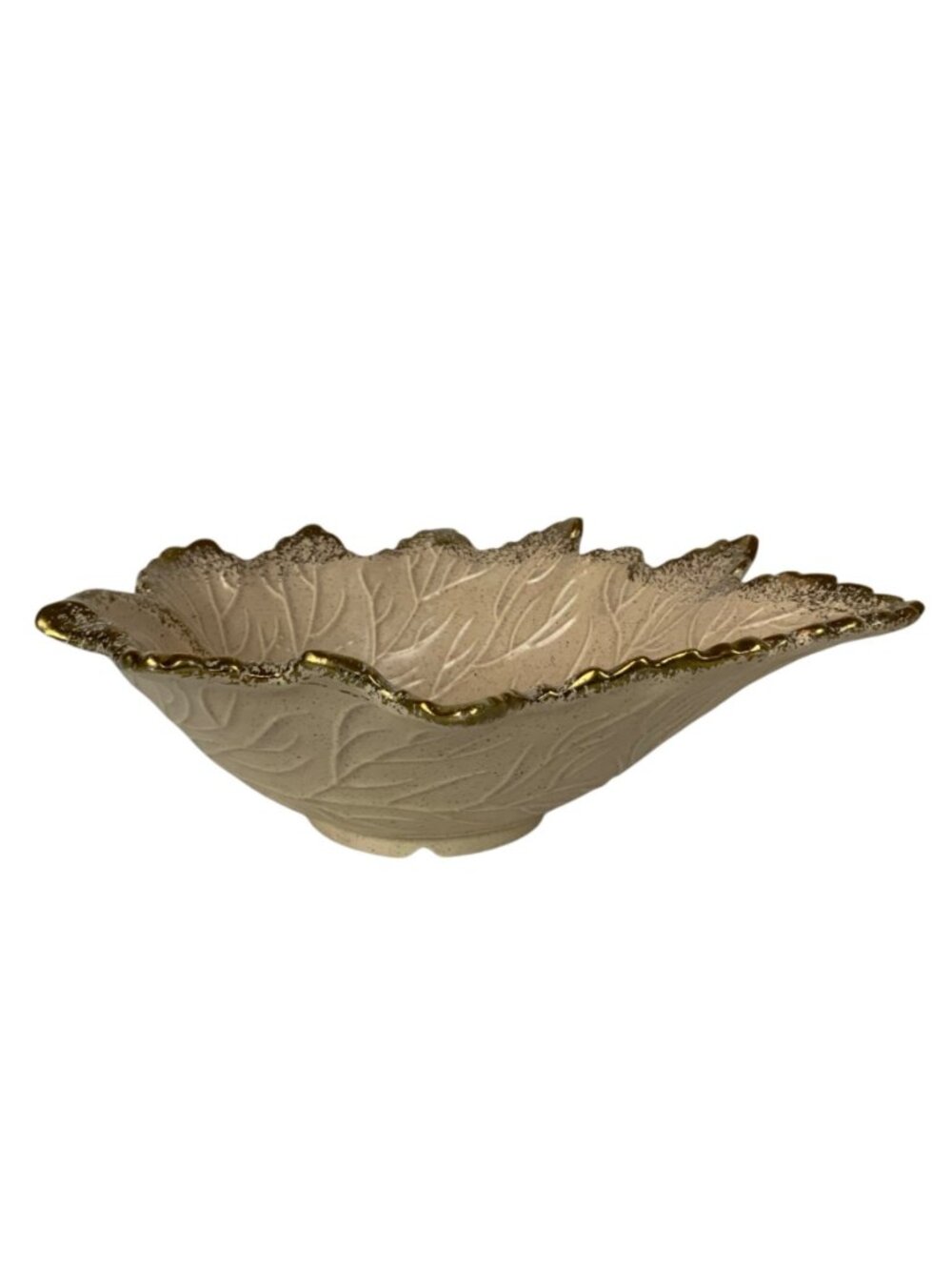 Vintage California Pottery Leaf-Shaped Bowl Pink Gold Trim 105 Mid Century USA - Picture 4 of 7